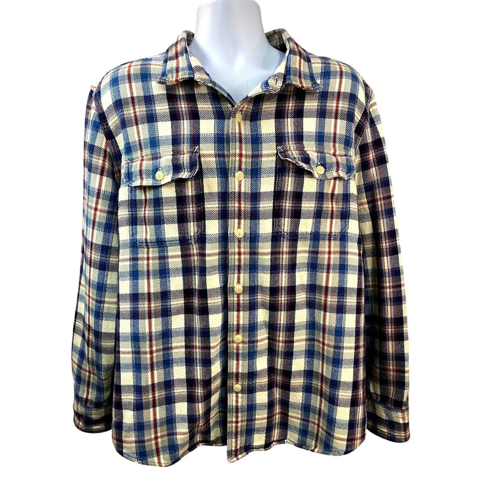 American Eagle Men’s Heavy Flannel Shirt XXL Blue Red Plaid Blanket Cotton